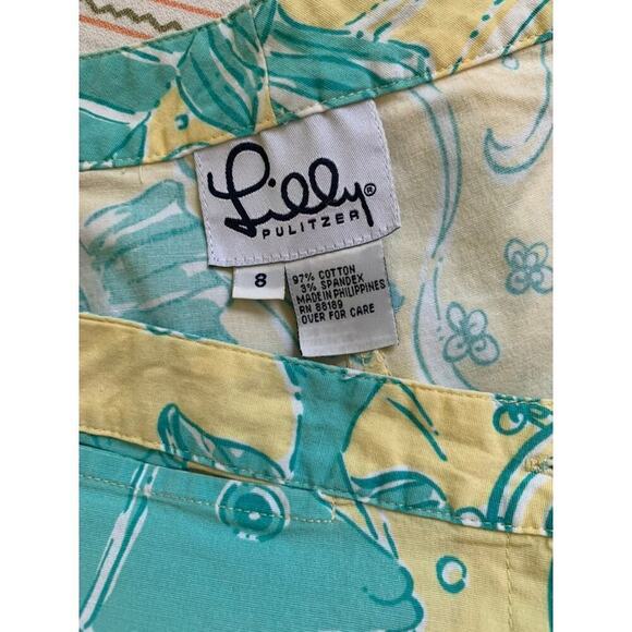 Lilly Pulitzer Blue Fish Yellow Cotton Print Ankle Pants Size 8 - Picture 4 of 4